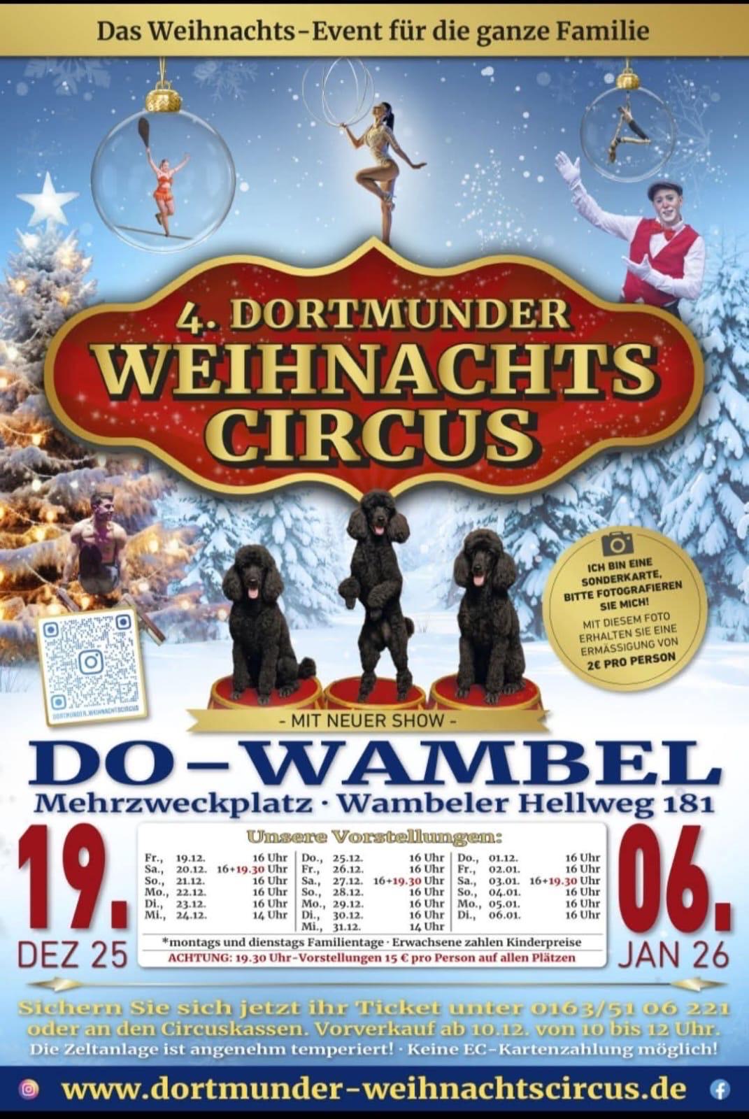 Das Weihnachts-Event für die ganze Famile - 4. Dortmunder Weihnachts-Circus - mit neuer Show - DO-Wambel, Mehrzweckplatz, Wambeler Hellweg 181 vom 19. Dez. 25 bis 06. Jan. 26