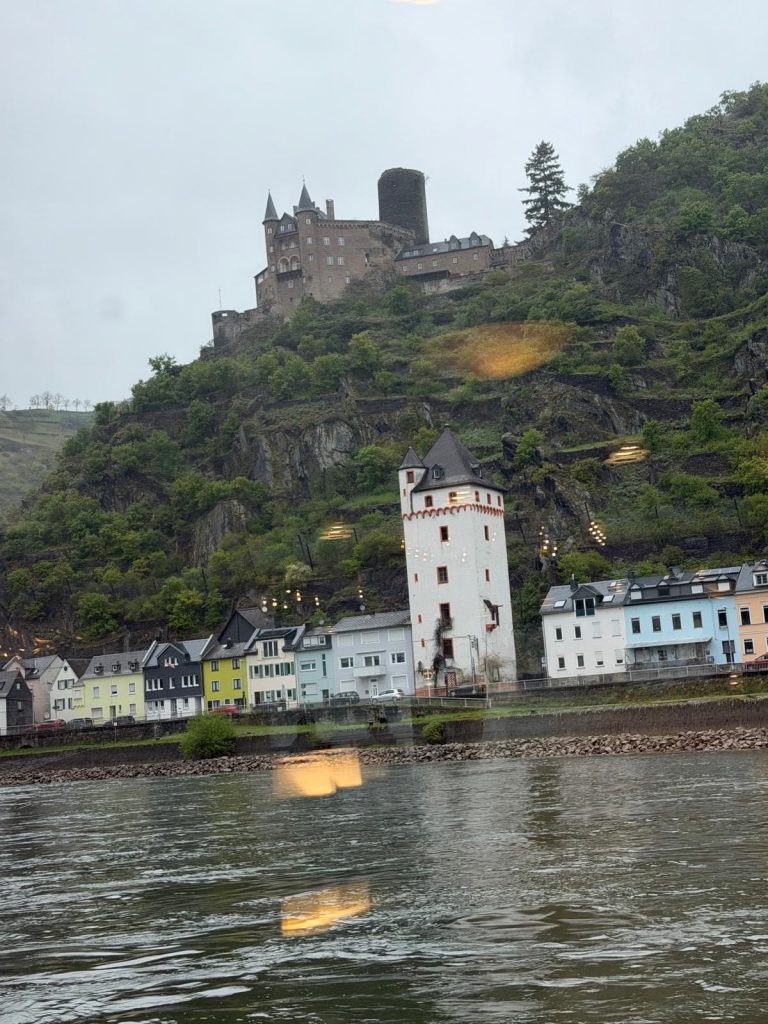 Das Rheinufer - oberhalb eine Burg